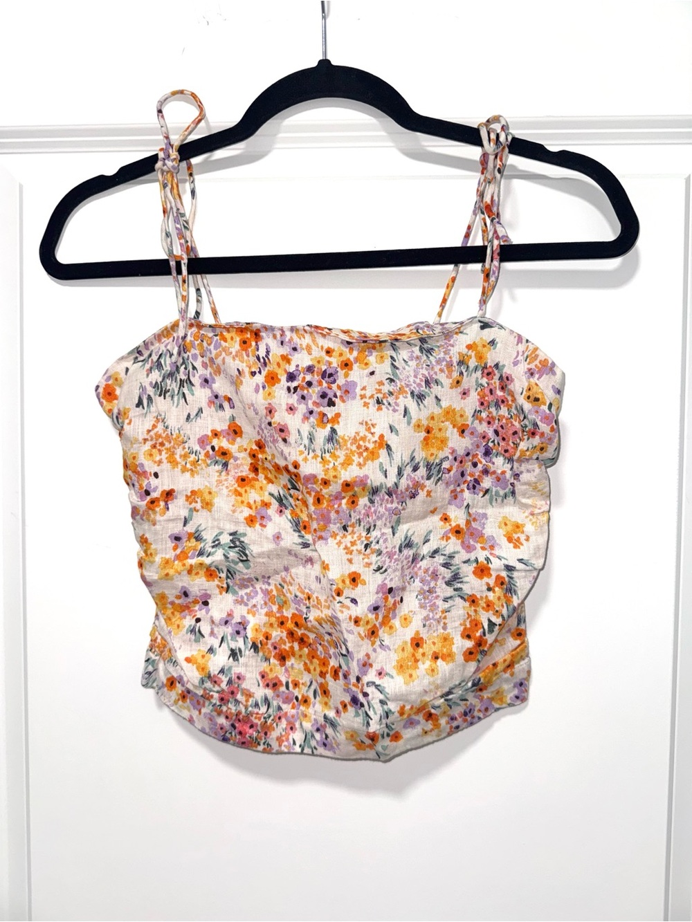 H&M linen floral shoulder tie top